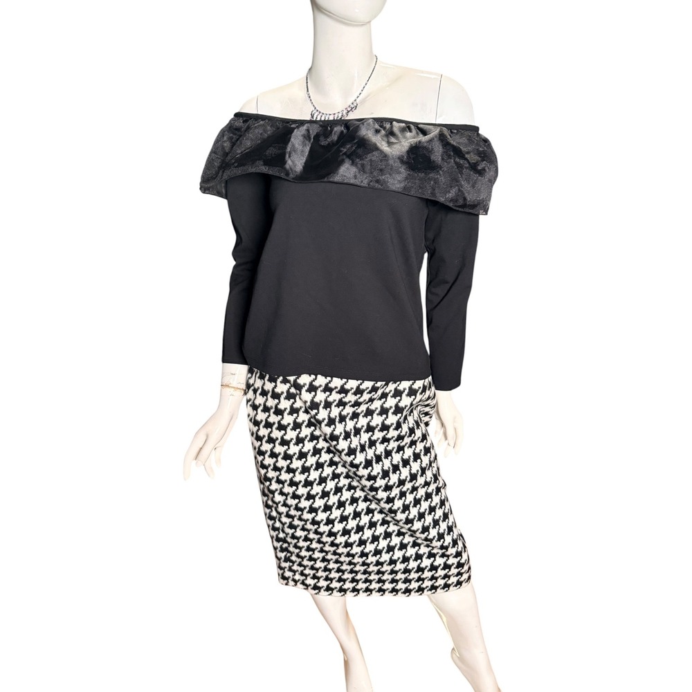 J.Crew Black Off Shoulder Satin Ruffle organza Long Sleeve Top Size L Whimsy